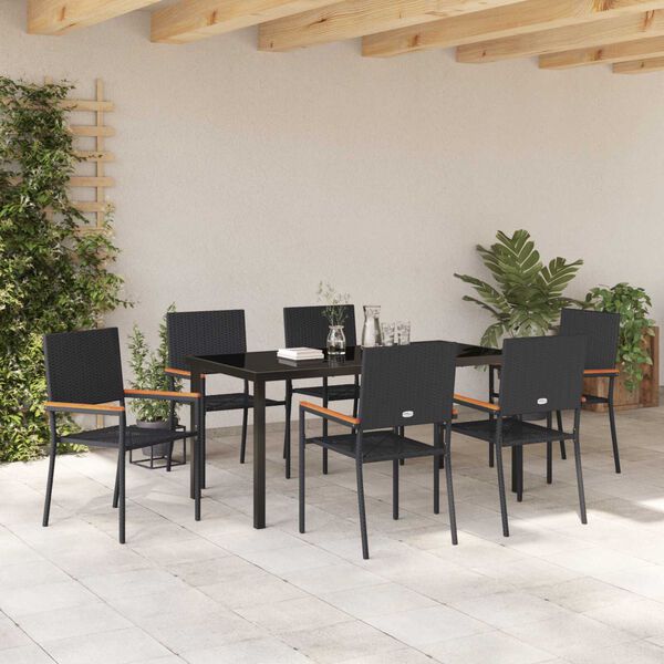 vidaXL Garten Essgruppe mit Kissen 7 pcs Schwarz Poly-Rattan