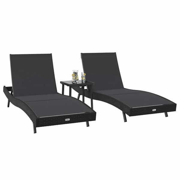 vidaXL Sonnenliege 3 pcs Schwarz 197 x 70 x 82 cm Poly-Rattan