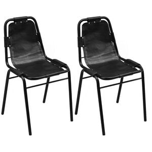 vidaXL Esszimmerst&uuml;hle 2 Stk. Schwarz Echtleder