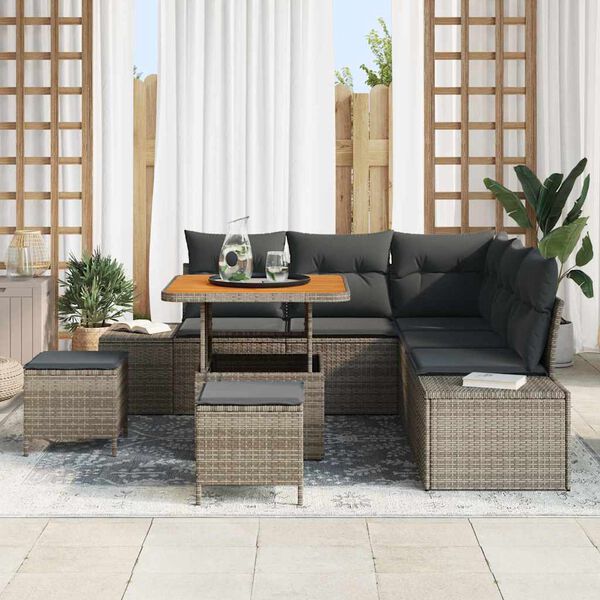 vidaXL Gartensofa-set mit Kissen mit Speicher 8 pcs Grau Poly Rattan
