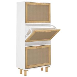vidaXL Schuhschrank Wei&szlig; 52x25x115 cm Holzwerkstoff & Rattan Natur