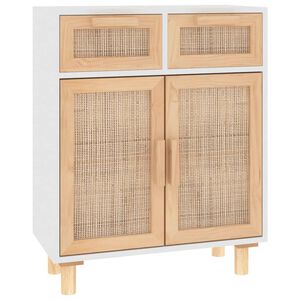 vidaXL Sideboard Wei&szlig; 60x30x75 cm Massivholz Kiefer und Natur-Rattan