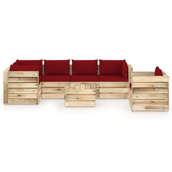 vidaXL 7-tlg. Garten-Lounge-Set mit Kissen Gr&uuml;n Impr&auml;gniertes Holz