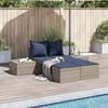 vidaXL Doppel-Sonnenliege mit Kissen Grau Poly Rattan