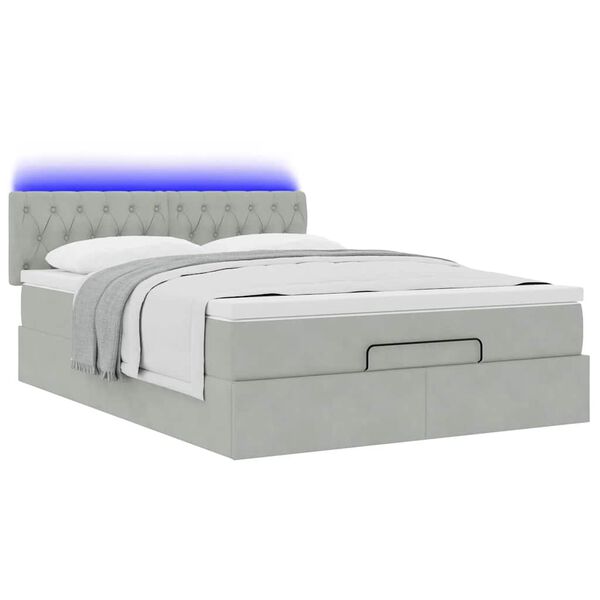 vidaXL Ottoman-Bett mit Matratze & LEDs Hellgrau 140x200 cm Samt