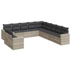 vidaXL 11-tlg. Garten-Sofagarnitur mit Kissen Hellgrau Poly Rattan