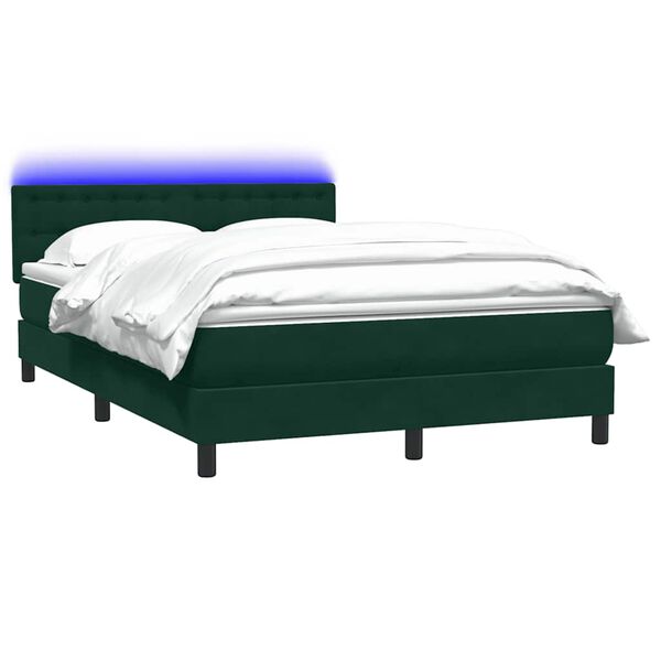 vidaXL Boxspringbett mit Matratze & LED Dunkelgr&uuml;n 160x220 cm Samt