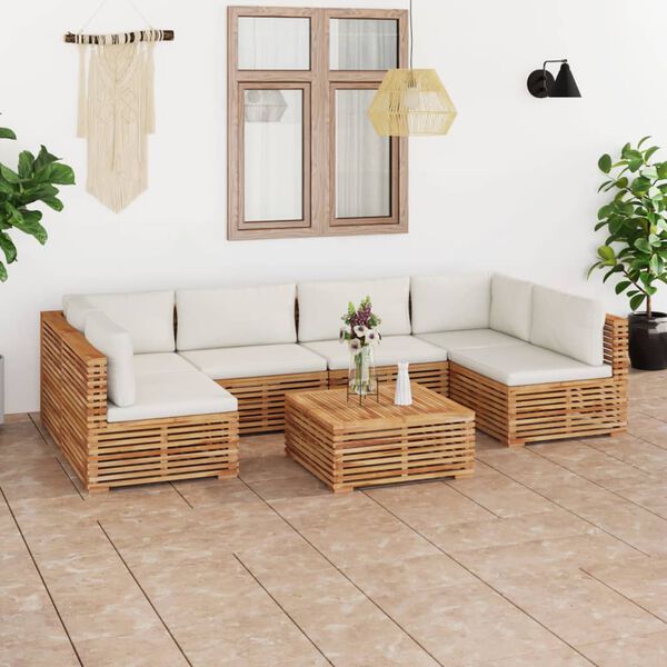 vidaXL 7-tlg. Garten-Lounge-Set mit Kissen Creme Massivholz Teak