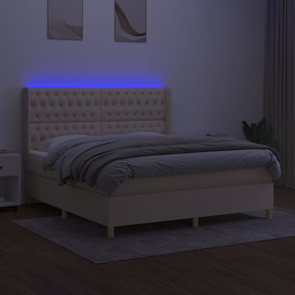 vidaXL Boxspringbett mit Matratze & LED Creme 180x200 cm Stoff