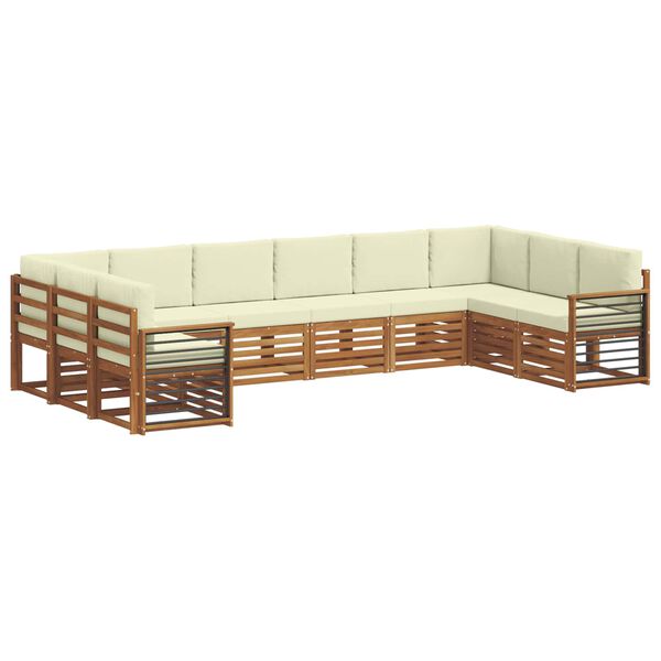 vidaXL Ecksofa Set mit Kissen 10 pcs Natur und Creme Massivholz Akazie