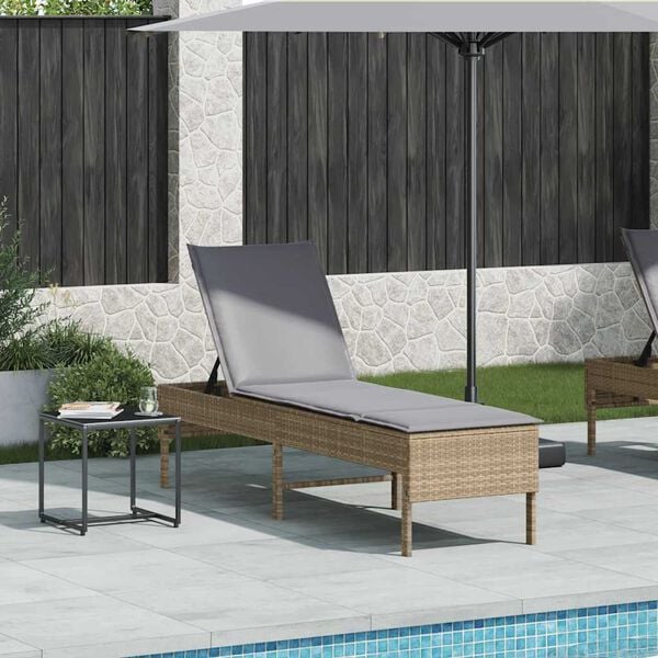 vidaXL Sonnenliege mit Auflage Beige 55x200x44 cm Poly Rattan