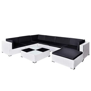 vidaXL 8-tlg. Garten-Lounge-Set mit Auflagen Poly Rattan Wei&szlig;