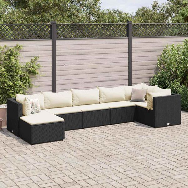 vidaXL 7-tlg. Garten-Lounge-Set mit Kissen Schwarz Poly Rattan