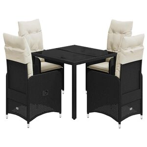 vidaXL 5-tlg. Garten-Bistro-Set mit Kissen Schwarz Poly Rattan