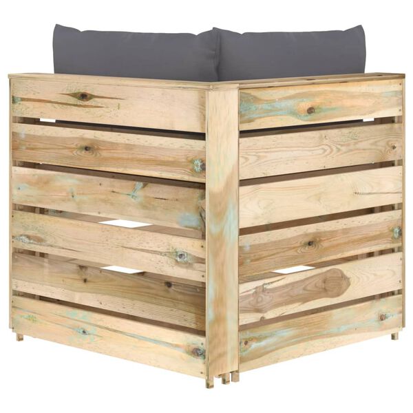 vidaXL Modulares Ecksofa mit Kissen Grün Imprägniertes Holz