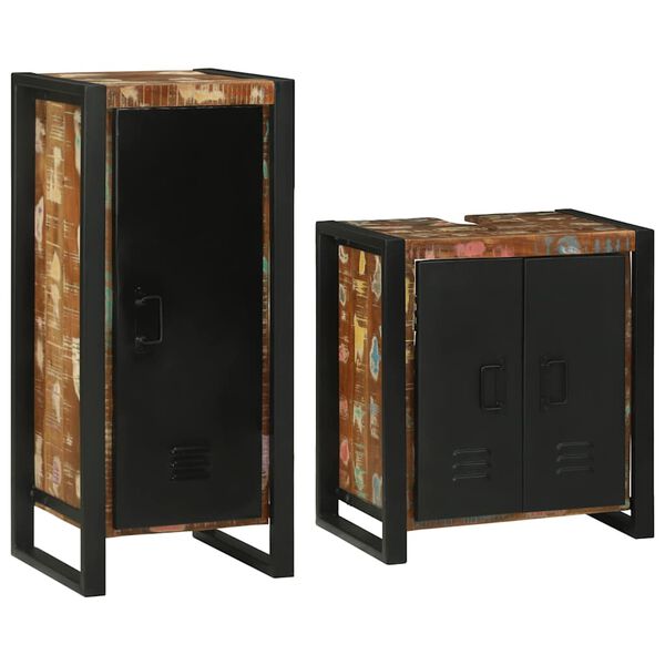 vidaXL Badezimmermöbel-Set mit Regal 2 pcs Mehrfarbig Massives Altholz