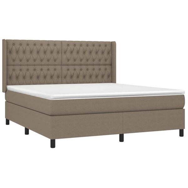 vidaXL Boxspringbett mit Matratze & LED Taupe 180x200 cm Stoff