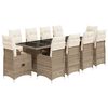 vidaXL 11-tlg. Garten-Bistro-Set mit Kissen Beige Poly Rattan