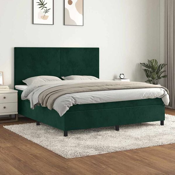 vidaXL Boxspringbett mit Matratze Dunkelgr&uuml;n 180x200 cm Samt