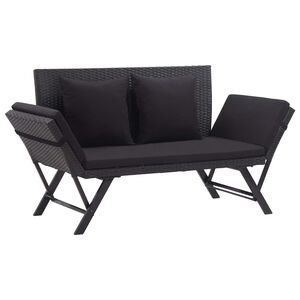vidaXL Gartenbank mit Auflagen 176 cm Schwarz Poly Rattan