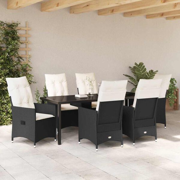 vidaXL Garten Essgruppe mit Kissen 7 pcs Schwarz Poly-Rattan