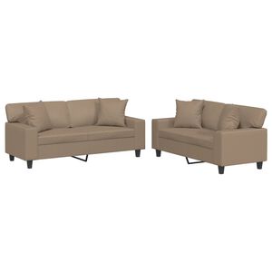 vidaXL 2-tlg. Sofagarnitur mit Kissen Cappuccino-Braun Kunstleder
