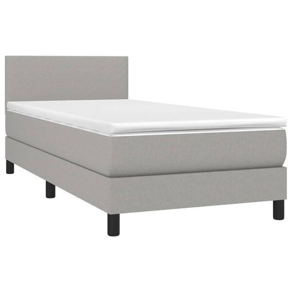 vidaXL Boxspringbett mit Matratze & LED Hellgrau 100x200 cm Stoff