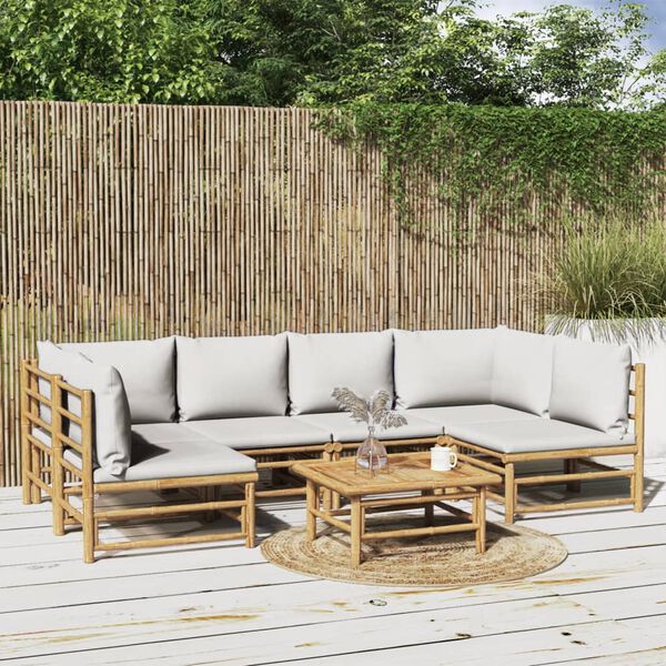 vidaXL 7-tlg. Garten-Lounge-Set mit Hellgrauen Kissen Bambus