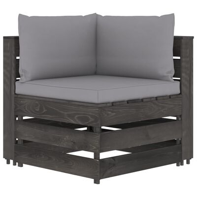 vidaXL 3-tlg. Garten-Lounge-Set mit Kissen Grau Imprägniertes Holz