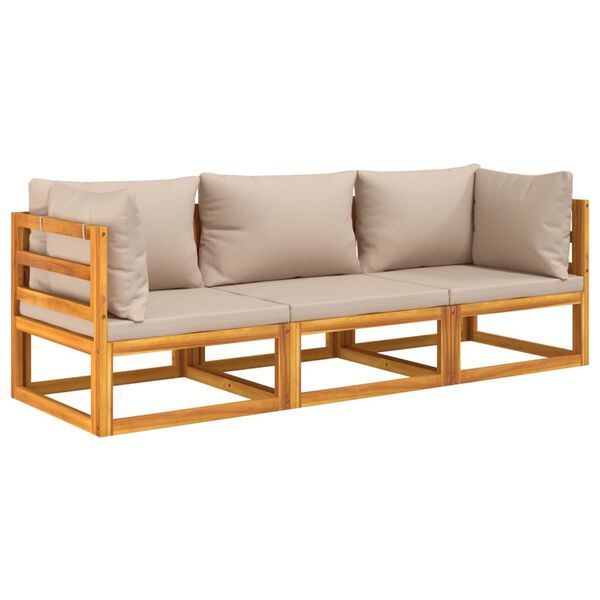vidaXL 3-tlg. Garten-Lounge-Set mit Taupe Kissen Massivholz