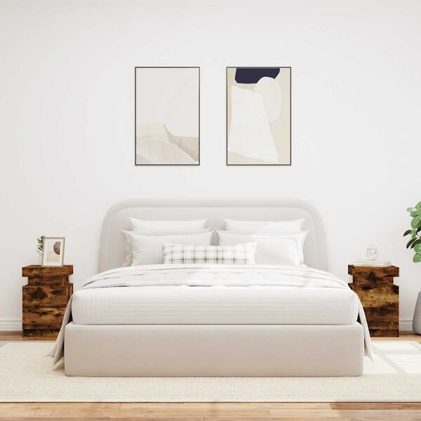 vidaXL Nachttische mit LED-Leuchten 2 Stk. R&auml;uchereiche 35x39x55 cm