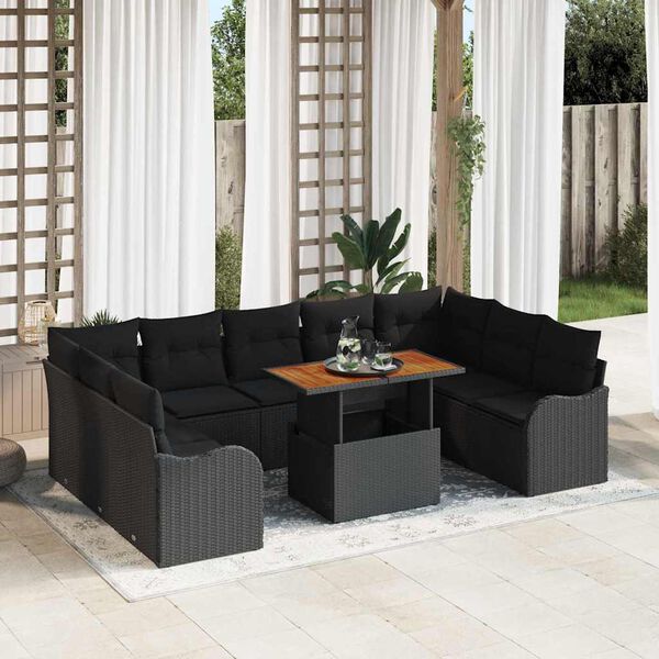 vidaXL Garten-Sofa-Set mit Speicher 10 pcs Schwarz Poly Rattan