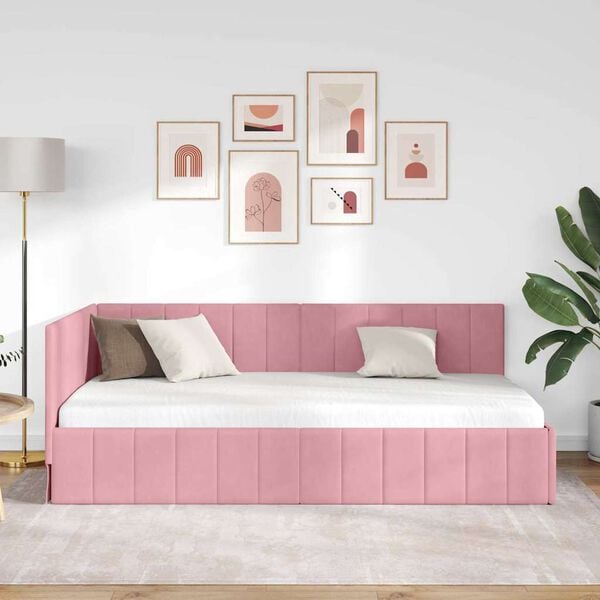 vidaXL Eckbettgestell mit Kopfteil Rosa 90 cm x 200 cm Samt