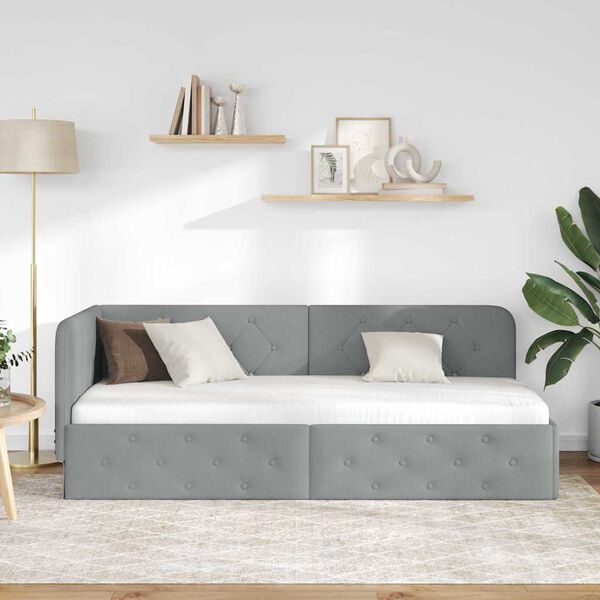 vidaXL Eckbettgestell mit Kopfteil Hellgrau 80 x 200 cm Stoff