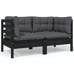 vidaXL 2-Sitzer-Gartensofa mit Kissen Schwarz Massivholz Kiefer