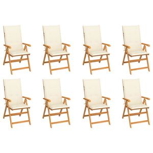 vidaXL Verstellbare Klappst&uuml;hle mit Kissen, 8-teilig, Massivholz Teakholz