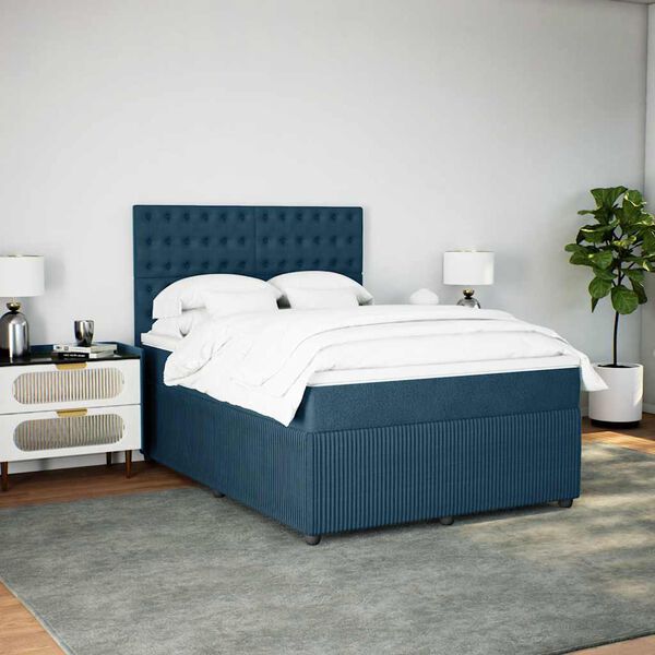 vidaXL Boxspringbett mit Matratze Blau 140x190 cm Samt