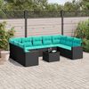 vidaXL 10-tlg. Garten-Sofagarnitur mit Kissen Schwarz Poly Rattan