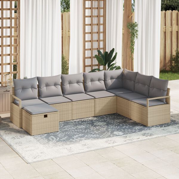 vidaXL Sofa Set mit Kissen 8 pcs Beige und Hellgrau Poly-Rattan