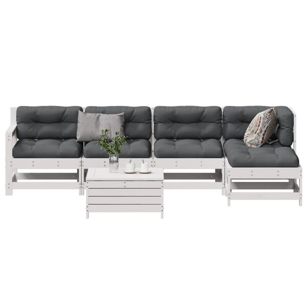 vidaXL 6-tlg. Garten-Lounge-Set mit Kissen Wei&szlig; Massivholz Kiefer