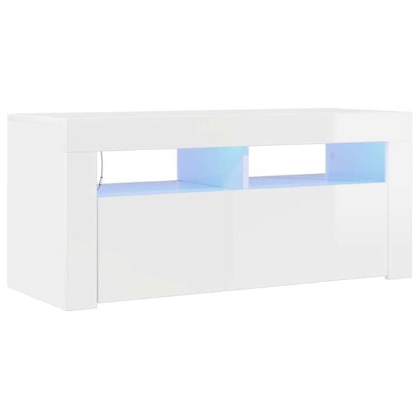 vidaXL TV-Schrank mit LED-Leuchten Hochglanz-Wei&szlig; 90x35x40 cm