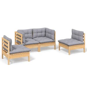 vidaXL 4-tlg. Garten-Lounge-Set mit Grauen Kissen Kiefer Massivholz