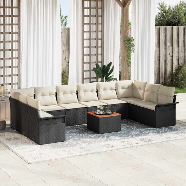 vidaXL Gartensofa-set mit Kissen 11 pcs Schwarz Poly-Rattan