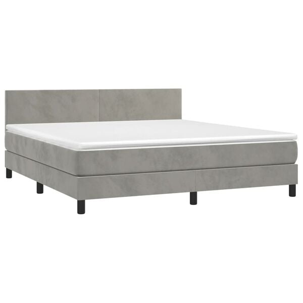vidaXL Boxspringbett mit Matratze & LED Hellgrau 160x200 cm Samt