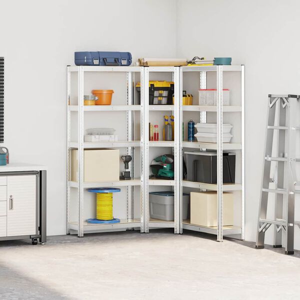 vidaXL Regal-Set 5 Böden 3-tlg. Silbern Stahl & Holzwerkstoff