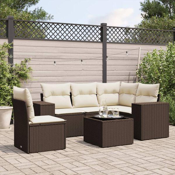 vidaXL 6-tlg. Garten-Sofagarnitur mit Kissen Braun Poly Rattan