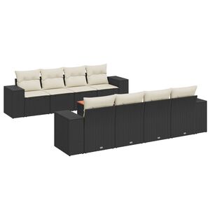 vidaXL 9-tlg. Garten-Sofagarnitur mit Kissen Schwarz Poly Rattan