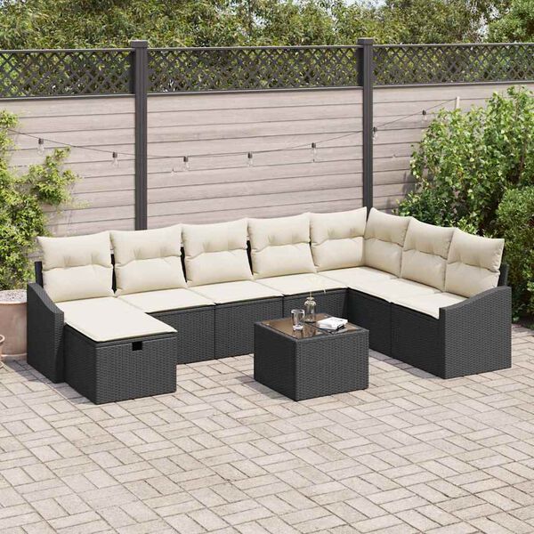 vidaXL Gartensofa-set mit Kissen mit Speicher 9 pcs Poly-Rattan