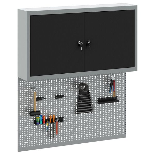 vidaXL Werkzeugschrank und Pegboard Set mit Regal 3 pcs Schwarz