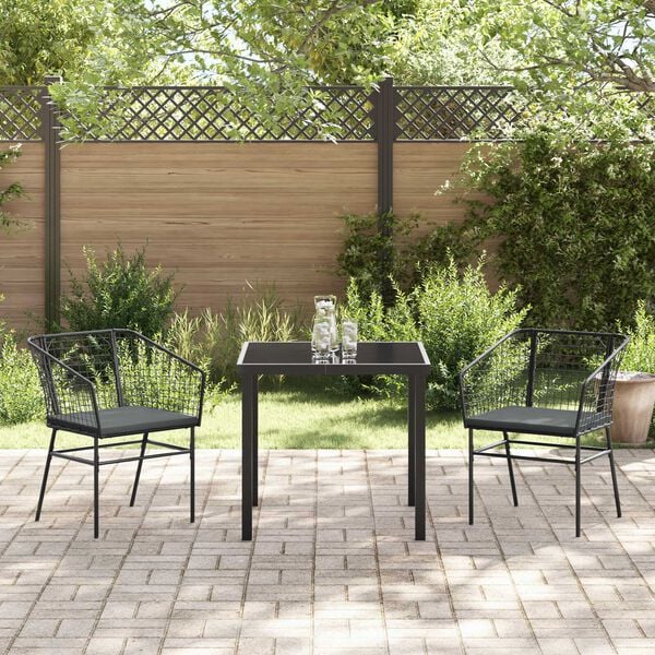 vidaXL Garten Essgruppe 3 pcs Schwarz Poly-Rattan